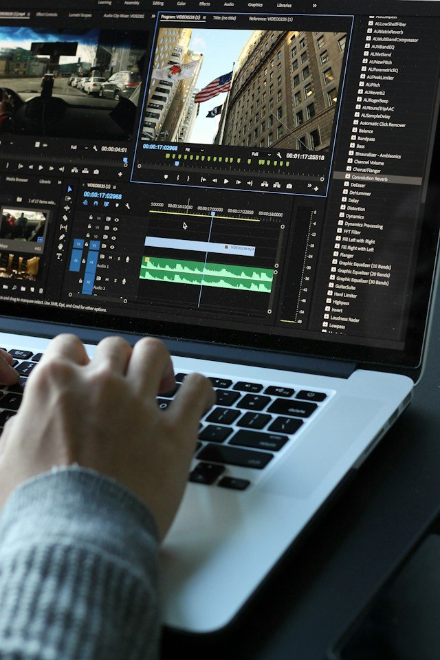Videographer editing footage from a shoot