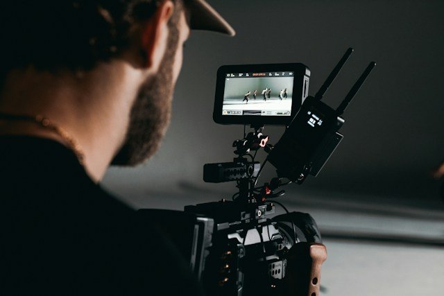 Professional videography equipment and setup on set